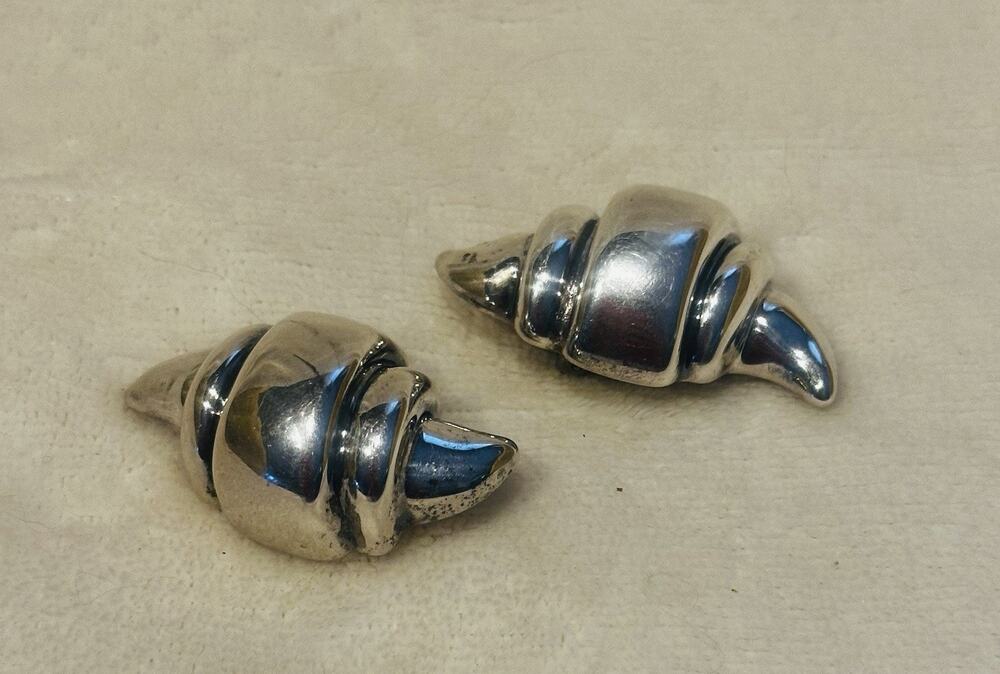 Vintage 80's Mexico 925 Sterling Silver Shell Style Clip-On Earrings Beach Retro